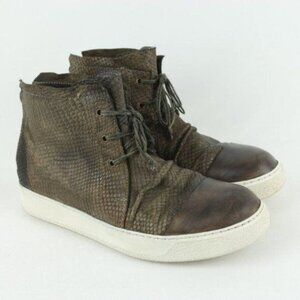 Shoto Women's Size 37.5 Brown Leather Snake Print Zip Up High Top Sneakers